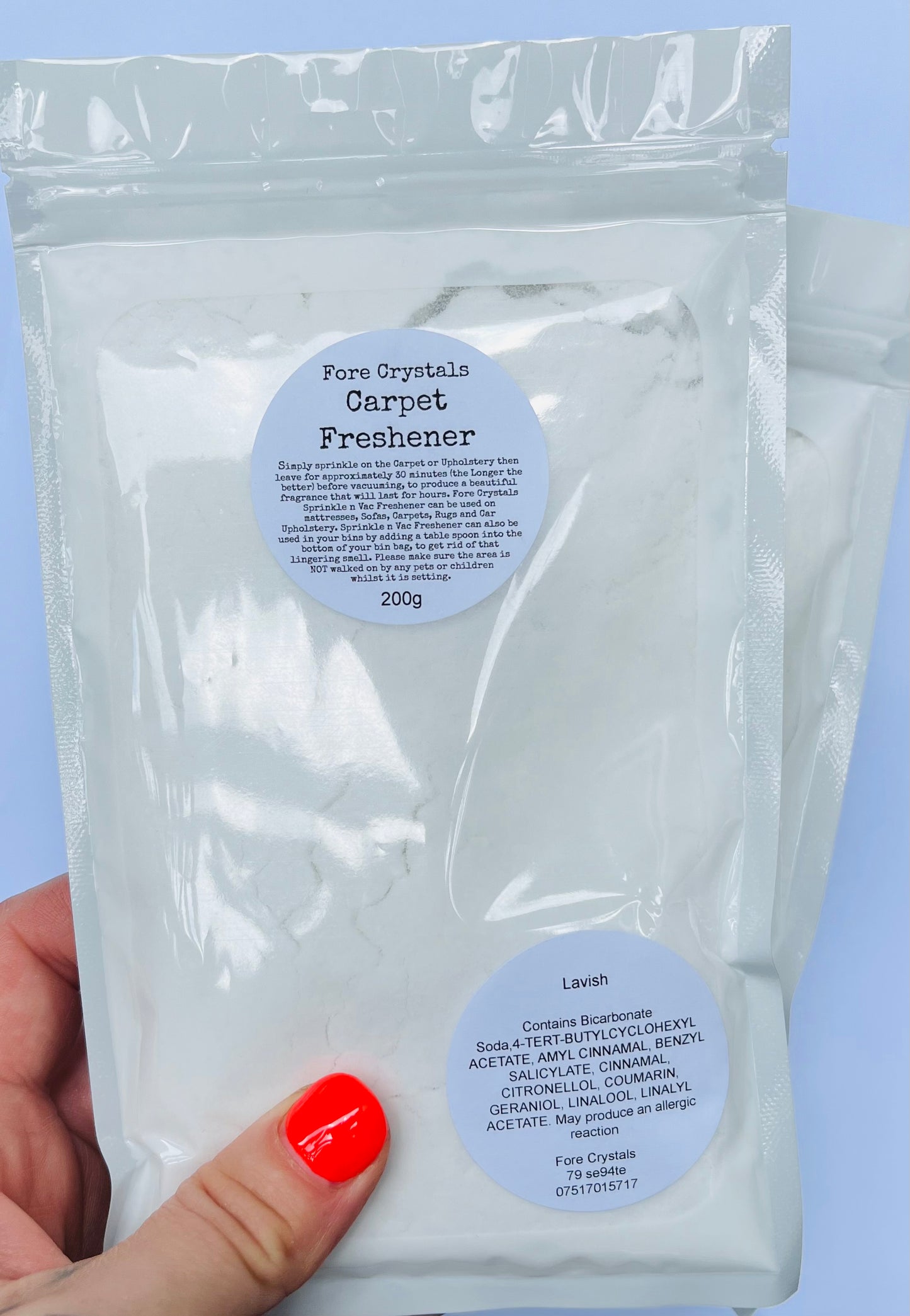 Carpet freshener in convenient 200g bags, highly scented 